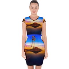 Crater Lake Oregon Mountains Capsleeve Drawstring Dress 