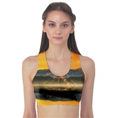 Bled Slovenia Sunrise Fog Mist Sports Bra by BangZart