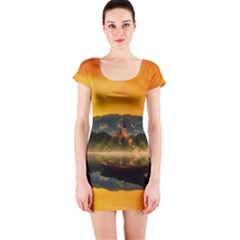 Bled Slovenia Sunrise Fog Mist Short Sleeve Bodycon Dress by BangZart