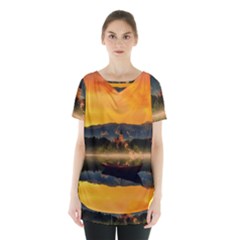 Bled Slovenia Sunrise Fog Mist Skirt Hem Sports Top by BangZart