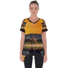 Bled Slovenia Sunrise Fog Mist Cut Out Side Drop Tee