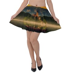 Bled Slovenia Sunrise Fog Mist Velvet Skater Skirt