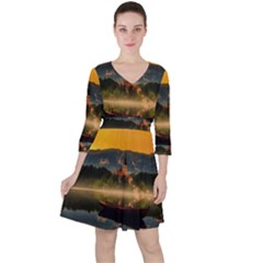 Bled Slovenia Sunrise Fog Mist Ruffle Dress