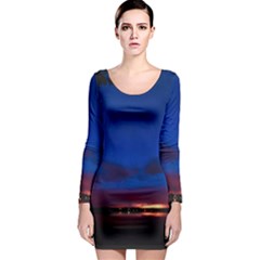 Canada Lake Night Evening Stars Long Sleeve Bodycon Dress by BangZart