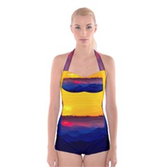 Austria Landscape Sky Clouds Boyleg Halter Swimsuit 