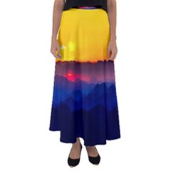 Austria Landscape Sky Clouds Flared Maxi Skirt by BangZart