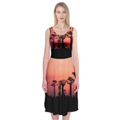 Baobabs Trees Silhouette Landscape Midi Sleeveless Dress by BangZart