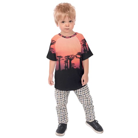 Baobabs Trees Silhouette Landscape Kids Raglan Tee by BangZart