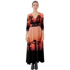 Baobabs Trees Silhouette Landscape Button Up Boho Maxi Dress