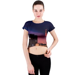 San Francisco Night Evening Lights Crew Neck Crop Top by BangZart