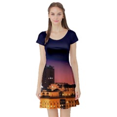 San Francisco Night Evening Lights Short Sleeve Skater Dress by BangZart