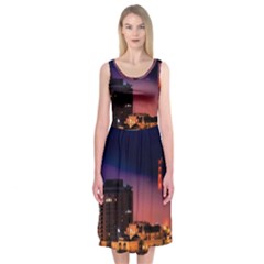 San Francisco Night Evening Lights Midi Sleeveless Dress