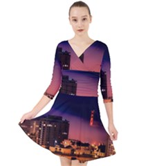 San Francisco Night Evening Lights Quarter Sleeve Front Wrap Dress	 by BangZart