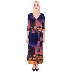 San Francisco Night Evening Lights Quarter Sleeve Wrap Maxi Dress