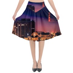 San Francisco Night Evening Lights Flared Midi Skirt by BangZart