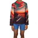 Sunset Dusk Boat Sea Ocean Water Kids  Long Sleeve Swimwear View1