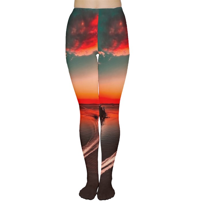 Sunset Dusk Boat Sea Ocean Water Women s Tights