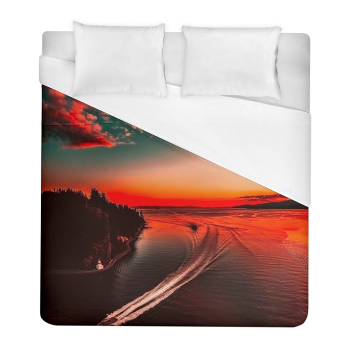 Sunset Dusk Boat Sea Ocean Water Duvet Cover (Full/ Double Size)