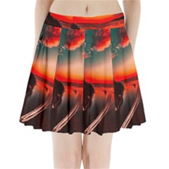 Sunset Dusk Boat Sea Ocean Water Pleated Mini Skirt by BangZart