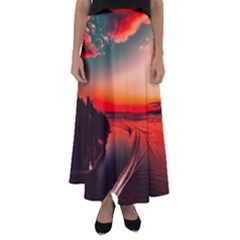 Sunset Dusk Boat Sea Ocean Water Flared Maxi Skirt by BangZart