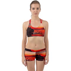 Sunset Dusk Boat Sea Ocean Water Back Web Sports Bra Set