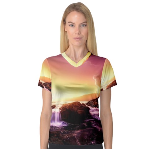 California Sea Ocean Pacific V-neck Sport Mesh Tee by BangZart