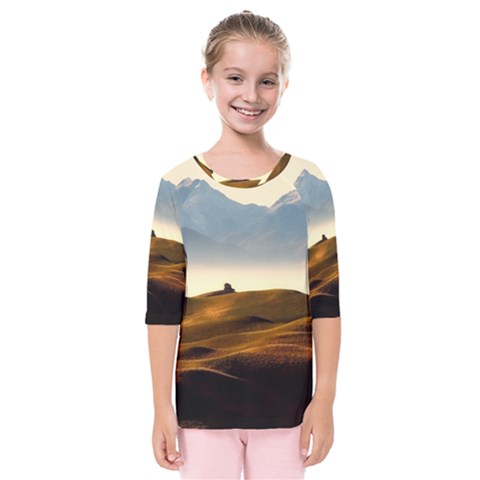 Landscape Mountains Nature Outdoors Kids  Quarter Sleeve Raglan Tee by BangZart