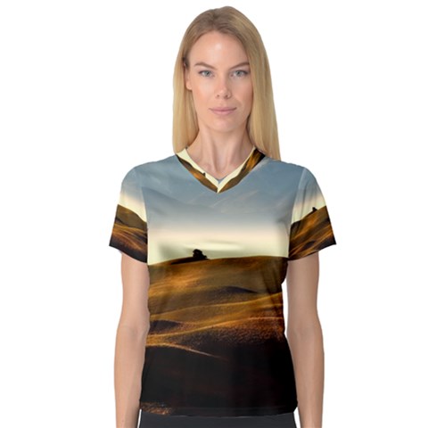 Landscape Mountains Nature Outdoors V-neck Sport Mesh Tee by BangZart