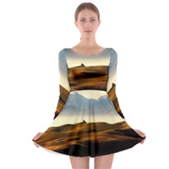 Landscape Mountains Nature Outdoors Long Sleeve Skater Dress by BangZart