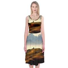 Landscape Mountains Nature Outdoors Midi Sleeveless Dress by BangZart