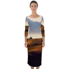 Landscape Mountains Nature Outdoors Quarter Sleeve Midi Bodycon Dress