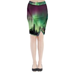 Aurora Borealis Northern Lights Midi Wrap Pencil Skirt by BangZart