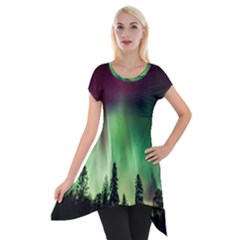 Aurora Borealis Northern Lights Short Sleeve Side Drop Tunic by BangZart