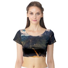 Italy Valley Canyon Mountains Sky Short Sleeve Crop Top by BangZart