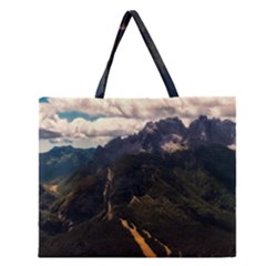 Italy Valley Canyon Mountains Sky Zipper Large Tote Bag by BangZart