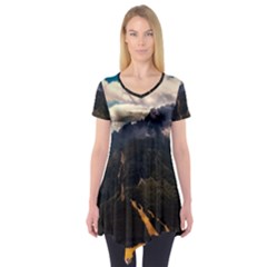 Italy Valley Canyon Mountains Sky Short Sleeve Tunic  by BangZart