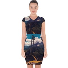 Italy Valley Canyon Mountains Sky Capsleeve Drawstring Dress  by BangZart