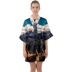 Italy Valley Canyon Mountains Sky Quarter Sleeve Kimono Robe by BangZart