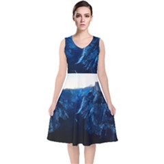 Yosemite National Park California V-neck Midi Sleeveless Dress  by BangZart