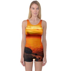 Alabama Sunset Dusk Boat Fishing One Piece Boyleg Swimsuit by BangZart