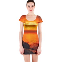 Alabama Sunset Dusk Boat Fishing Short Sleeve Bodycon Dress by BangZart