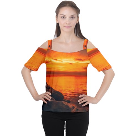 Alabama Sunset Dusk Boat Fishing Cutout Shoulder Tee by BangZart