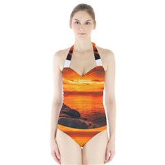 Alabama Sunset Dusk Boat Fishing Halter Swimsuit by BangZart