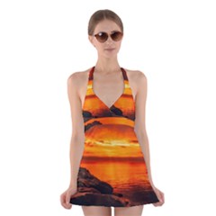 Alabama Sunset Dusk Boat Fishing Halter Dress Swimsuit  by BangZart