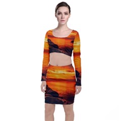 Alabama Sunset Dusk Boat Fishing Long Sleeve Crop Top & Bodycon Skirt Set by BangZart