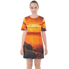 Alabama Sunset Dusk Boat Fishing Sixties Short Sleeve Mini Dress by BangZart