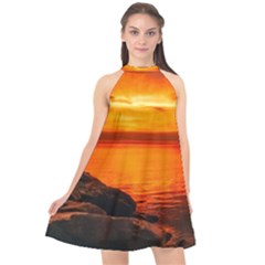 Alabama Sunset Dusk Boat Fishing Halter Neckline Chiffon Dress  by BangZart