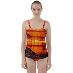 Alabama Sunset Dusk Boat Fishing Twist Front Tankini Set by BangZart