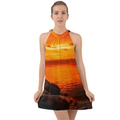 Alabama Sunset Dusk Boat Fishing Halter Tie Back Chiffon Dress by BangZart