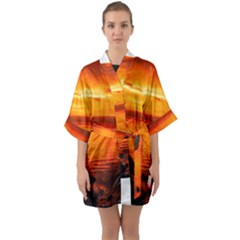 Alabama Sunset Dusk Boat Fishing Quarter Sleeve Kimono Robe by BangZart